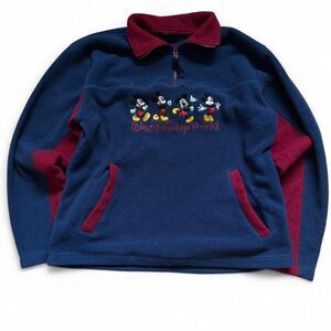 Vintage Disney World navy and red fleece quarter zip